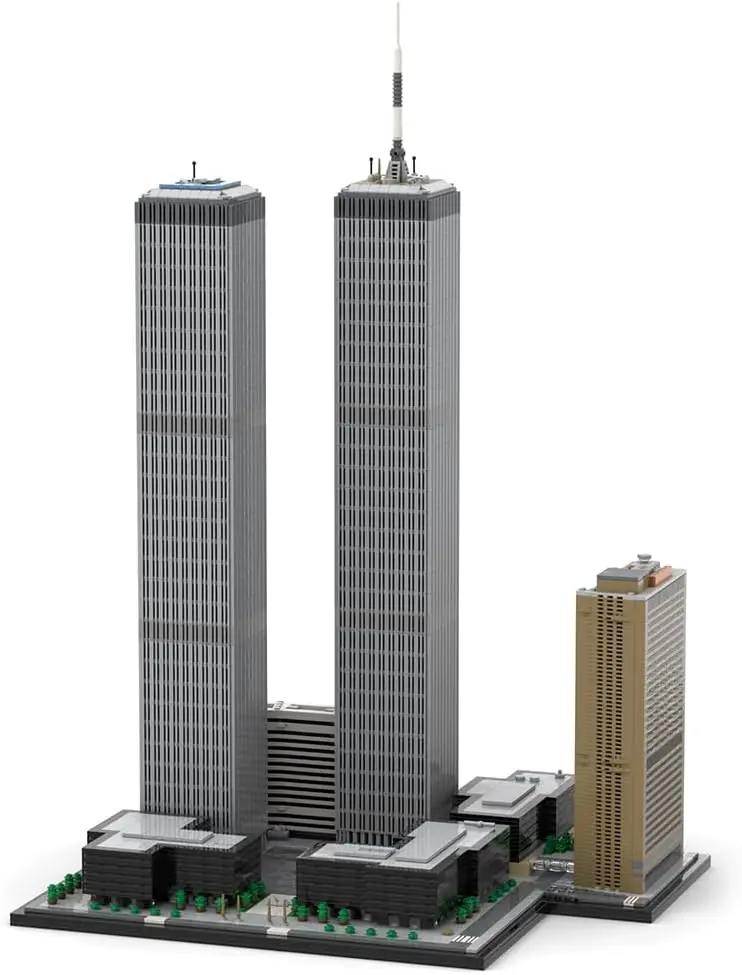 Centro comercial mundial, arquitectura de torres gemelas, punto de referencia, bloques de construcción, 1/800, Modular, ciudad de Nueva York, casa de calle, construye