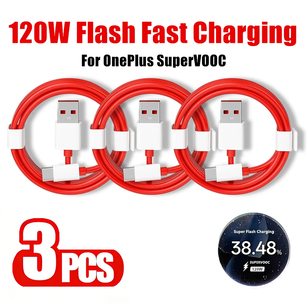 3PCS 120W Super Fast Charging USB Type C Cable For OnePlus 9 9R 10 Pro 11 12 12R 13 13R 15 15R Nord CE 3 4 Lite 5 6 OPPO Realme