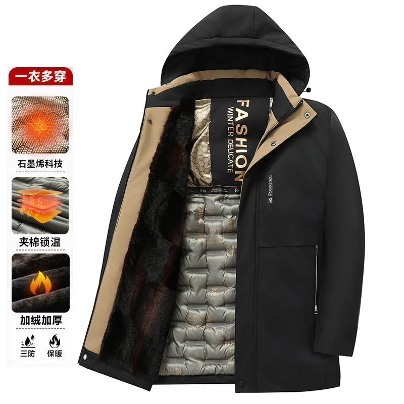 

New Brand Camel Fleece Men's Parka Heavy Plush Lining Jacket Top Grade Five Protective Tech Luxury Winter Windbreaker Coats