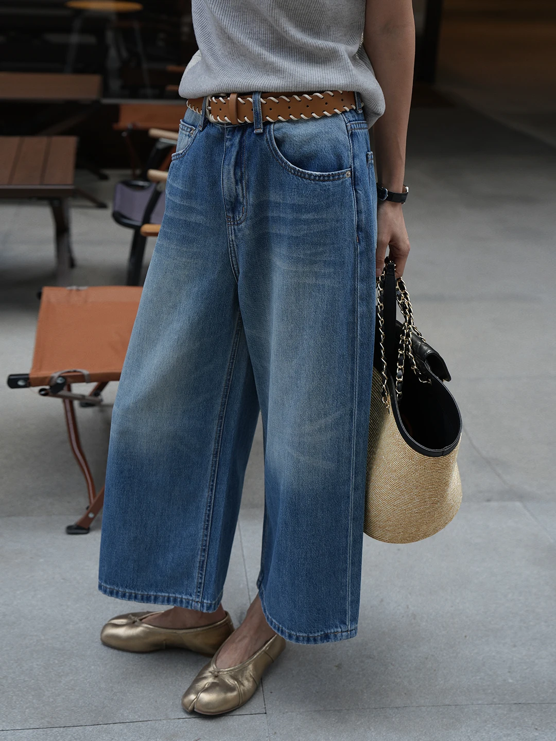 

Женские джинсы-капри в стиле ретро, свободного кроя, универсальные, с широкими штанинами, с высокой талией, из смесового хлопка, весна-лето, новинка