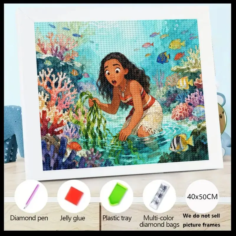 

1PC Moana 5D Diamond Painting Kit, DIY Cartoon Princess Ocean Adventure Big Gem Art Set, Full Coverage Crystal Rhinestone Embroi