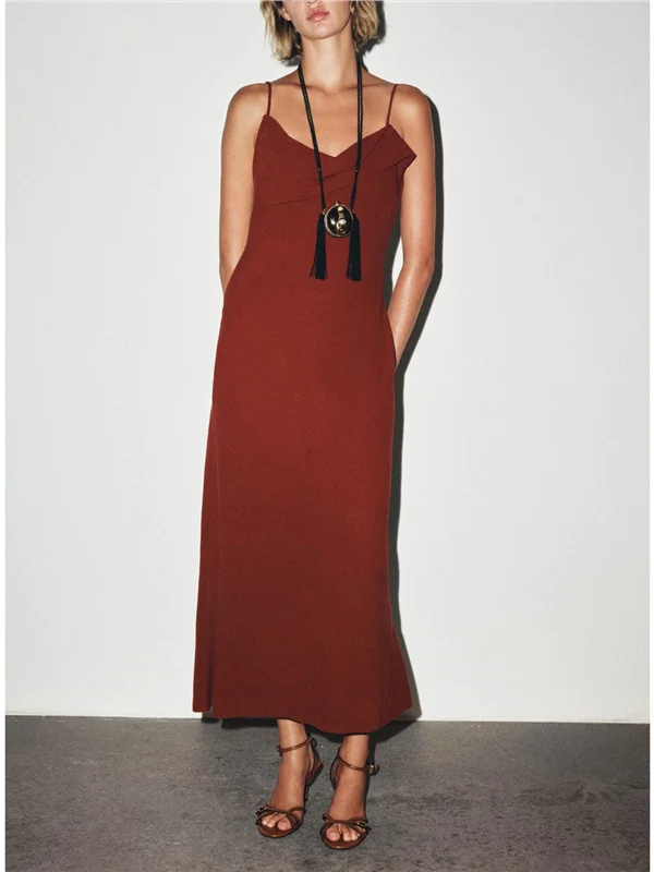 

Французское женское платье миди из смешанной ткани с драпировкой, элегантное и удобное для различных случаев