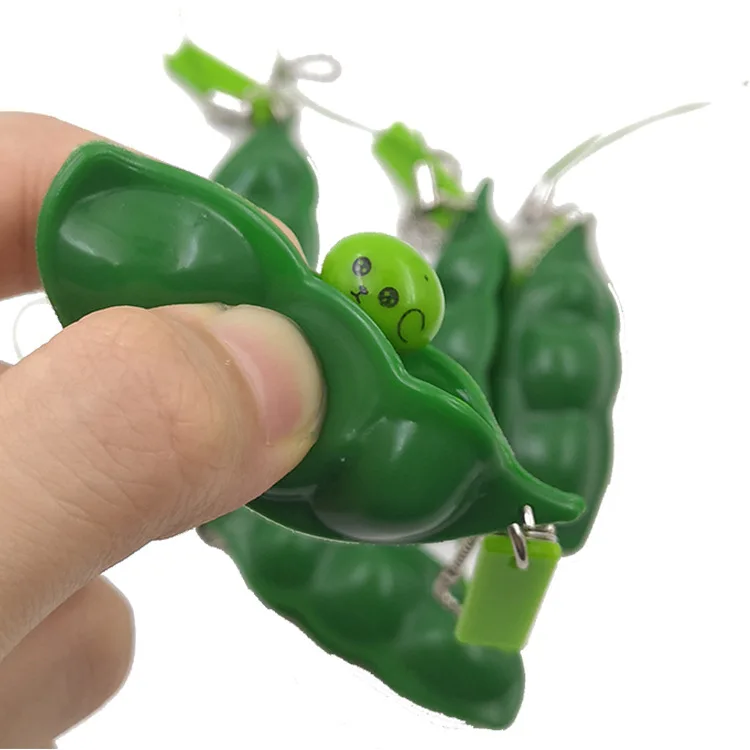 keychain with peas  Kawaii Squishy Peas In A Pod Keyring Edamame Keychain Cute Mochi Bean Fidget Toy Gift