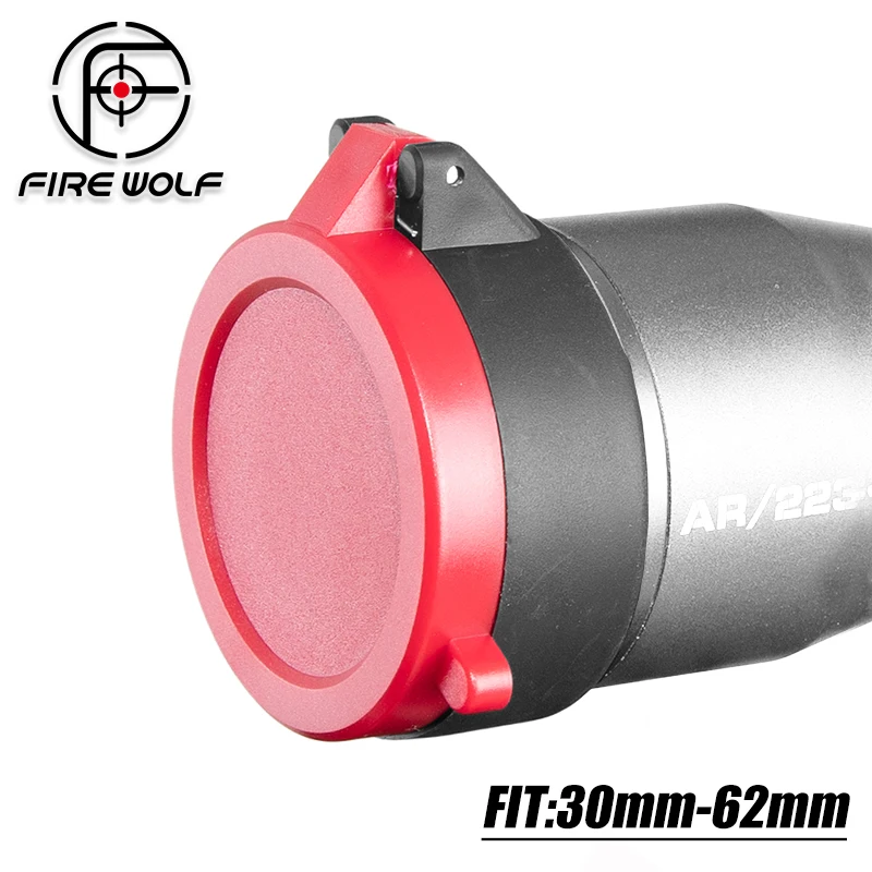 

FIRE WOLF Black-Red Scope Flip Cap Optical Sight Lens Cover Dustproof Hunting Scope Objective Lens Case Protector