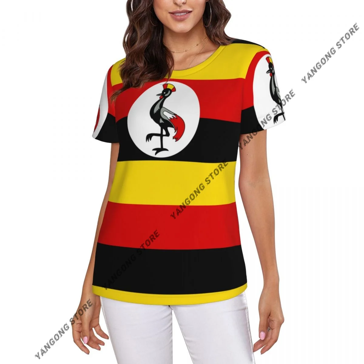 Women's T-shirt ladies casual Uganda Flag female T-shirt short-sleeved T-shirt summer thin tops