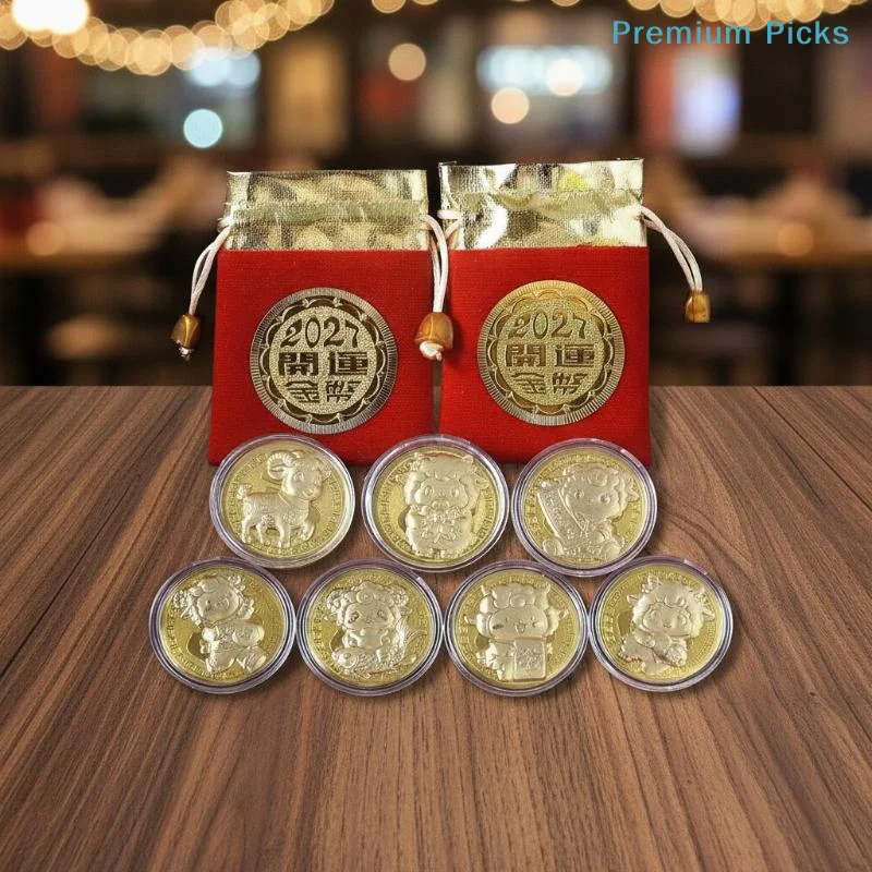 portable2027 Goat Year Commemorative Medal Imitation Gold Foil Souvenir Coin for Collection Birthday Gift Lunar Festival