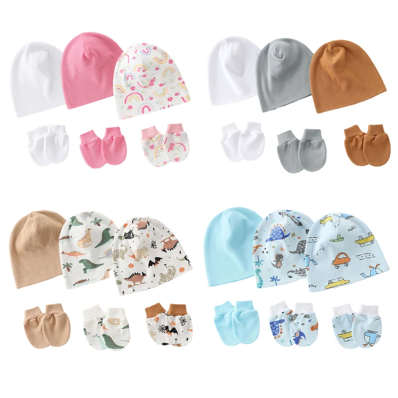 

3Pcs/Set Infant Hat Gloves for Boys Girls Newborn Protection Face Cute Print Scratch Resistant Gloves Kids Clothing Accessory Se