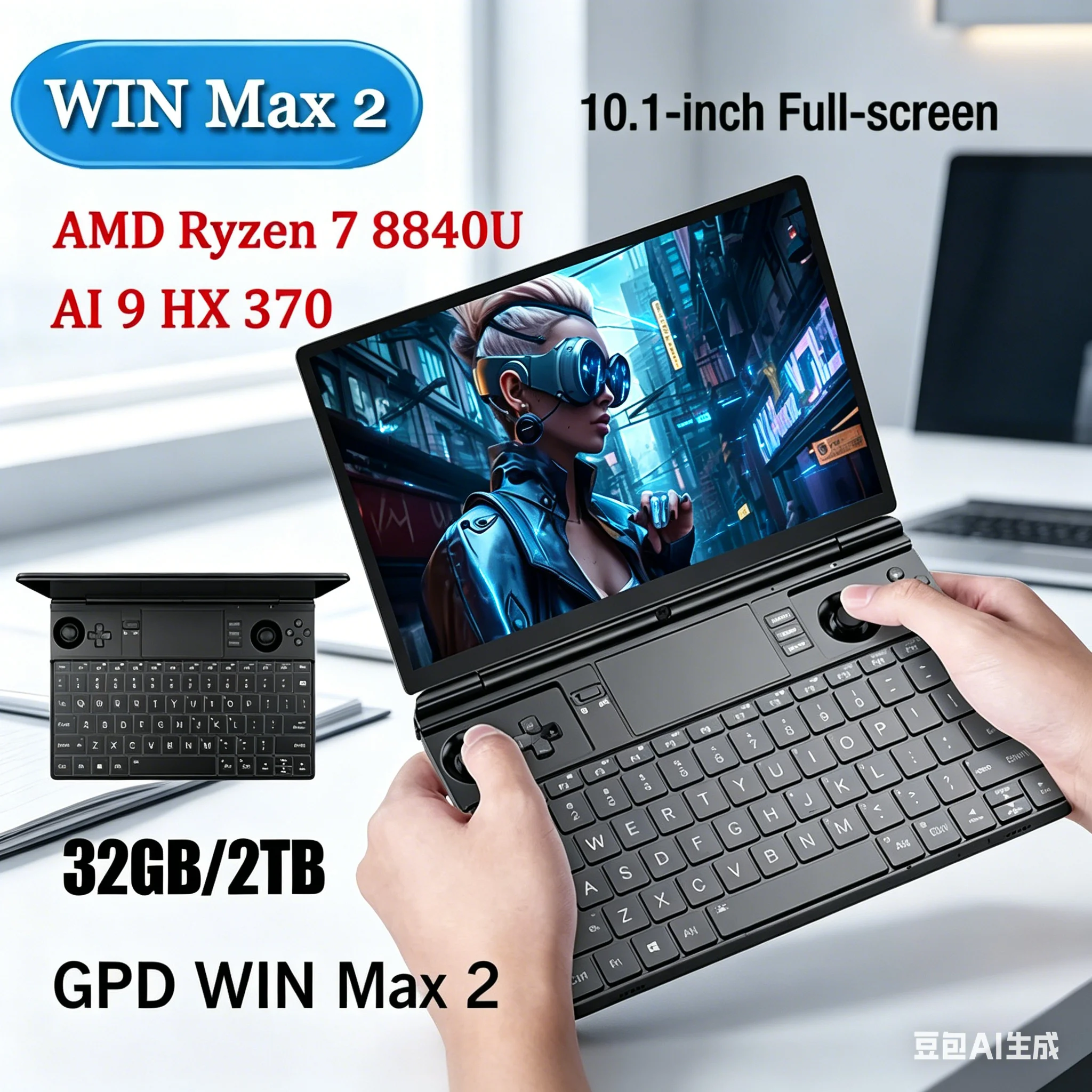 GPD 2026 WIN Max 2 Gaming Laptop - Smooth Responsive Mini PC with 32GB RAM 1TB/2TB SSD AMD 8840U CPU AI9 HX370 Processor