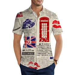 CLOOCL Männer Shirts Vintage Britische Alte Zeitung 3D All Over Print Shirt Sommer Kurzarm Einreiher Männer Hemd Casual Top