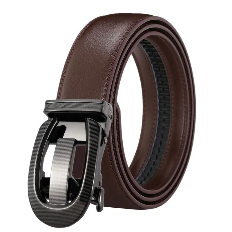 Cintura in pelle da uomo Premium 2025 - Cinturino per pantaloni eleganti con fibbia automatica da lavoro - Chiusura regolabile in lega per ufficio (Nero/Marrone)