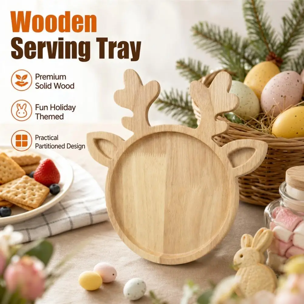 Wooden Christmas Tree Snack Tray for Appetizers Desserts Snacks Divided Compartment Solid Wood Platter Xmas Party Table Decor