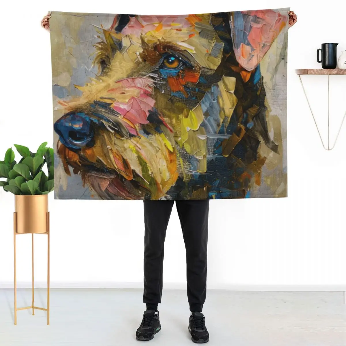 Abstract Airedale Terrier Head Digital Oil Painting - Colorful Dog Art - Unique Gift for Dog Lovers Throw Blanket