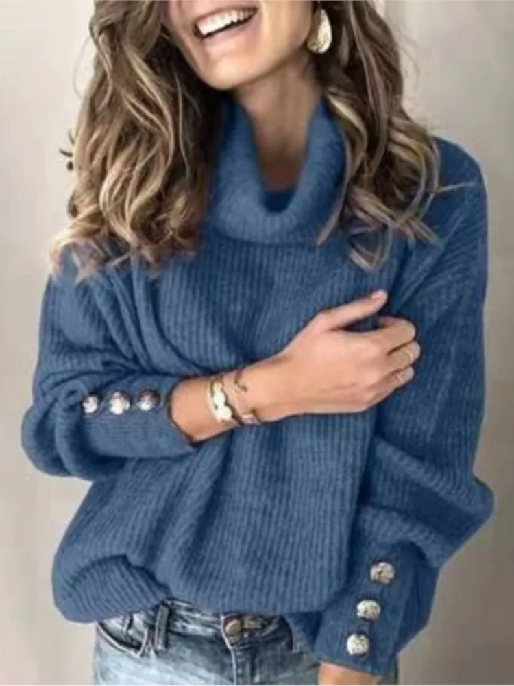 Winter Clothes Woman Pull Femmes All-match Loose Simple Style Sweater Comfortable High Collar Pullovers Knitted Casual Commuting