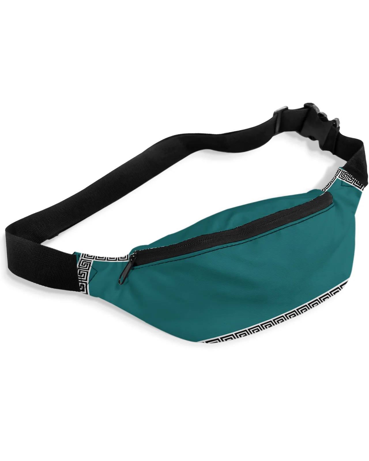 Blue Green Geometric Greek Geometric Men Women Waist Bag Fanny Pack Purse Phone Belt Bag Wallet Pouch Waterproof Banana Hip Bags