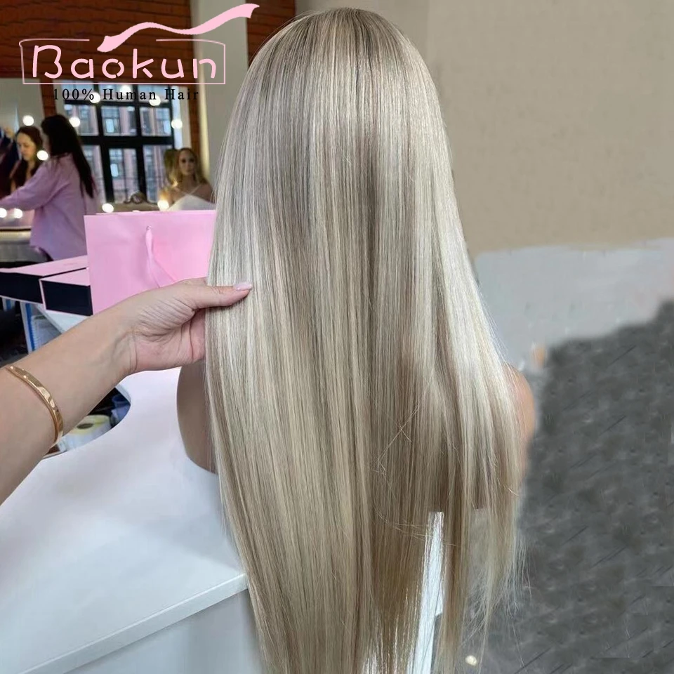 Ash Blonde Colorido Perucas de Cabelo Humano, Straight Lace Front Wig, HD Brown Destaque 360 Lace Frontal Peruca, Remy Brasileiro, 13x4, 13x6