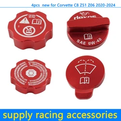 Aluminium Engine Oil Cap Radiator Water Tank Cover Trim Red for Corvette C8 2020-2024 New Engine Cap Cover Set Accessories