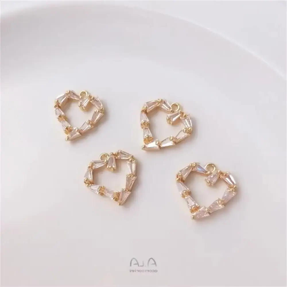 14K Gold Wrapped T-shaped Zircon Pentagonal Star Peach Heart Pendant Circular Pendant DIY Bracelet Earrings Necklace Pendant