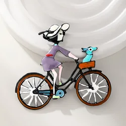 Cute Cartoon Bicycle Brooches For Women little Girl Ride Bike Brooch 2-color Fashion Casual Clothing Backpack Pins Jewelry Gifts