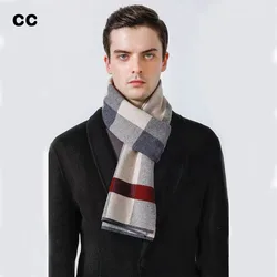 High Quality Pure Wool Men Scarves Autumn Winter Simple Classic Business Checkered Muffler Male 100% Wool Shawl Gentlemen Gift