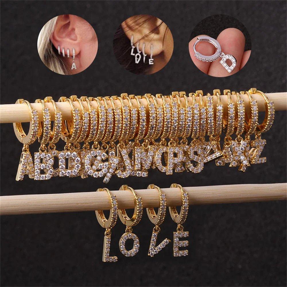 Fashion 26 Letter Word Ear Drop Women Zircon Hook Piercing Cartilage Earrings Helix Drop Fashion Jewelry Earring