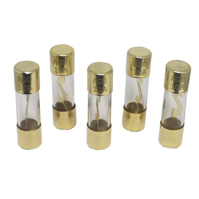 【5-2PCS】10*38 Gold Plated Glass AGU Fuse Fuses Pack Car Audio Amp Amplifier 10A 15A 20A 25A 30A 40A 50A 60A 70A 80A 100A