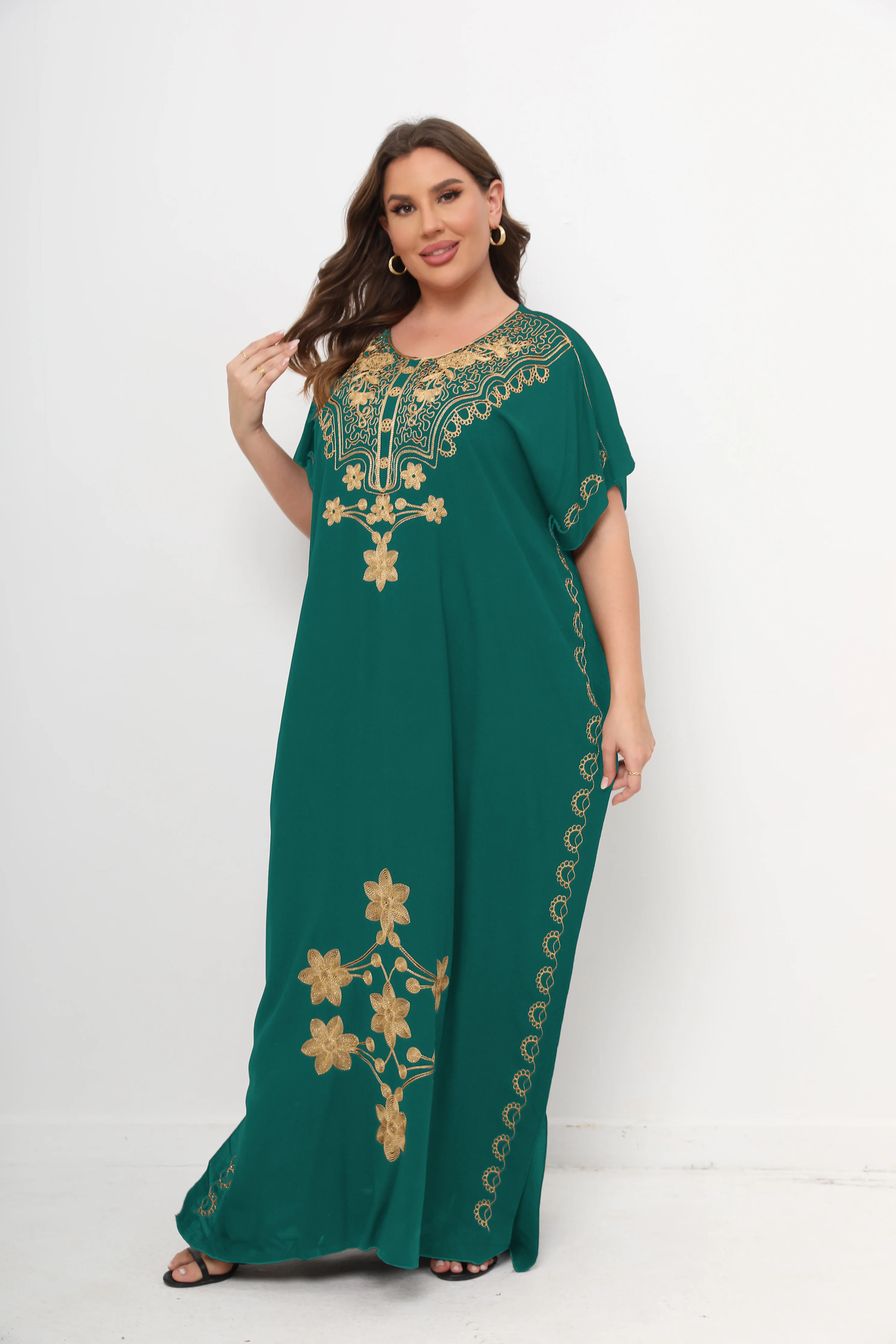 New African Plus Size Moroccan Dashiki Abaya 100% Cotton Maxi Dresses For Women Short Sleeves Kaftan Loose Fit Femme Robe