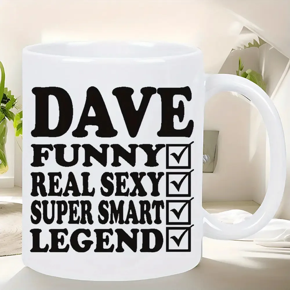 

DAVE Ceramic Coffee Mug - Insulated Reusable Cup with Funny Dave Lettering & Checkmarks, Hand-Wash Only, Birthday Christmas Gift