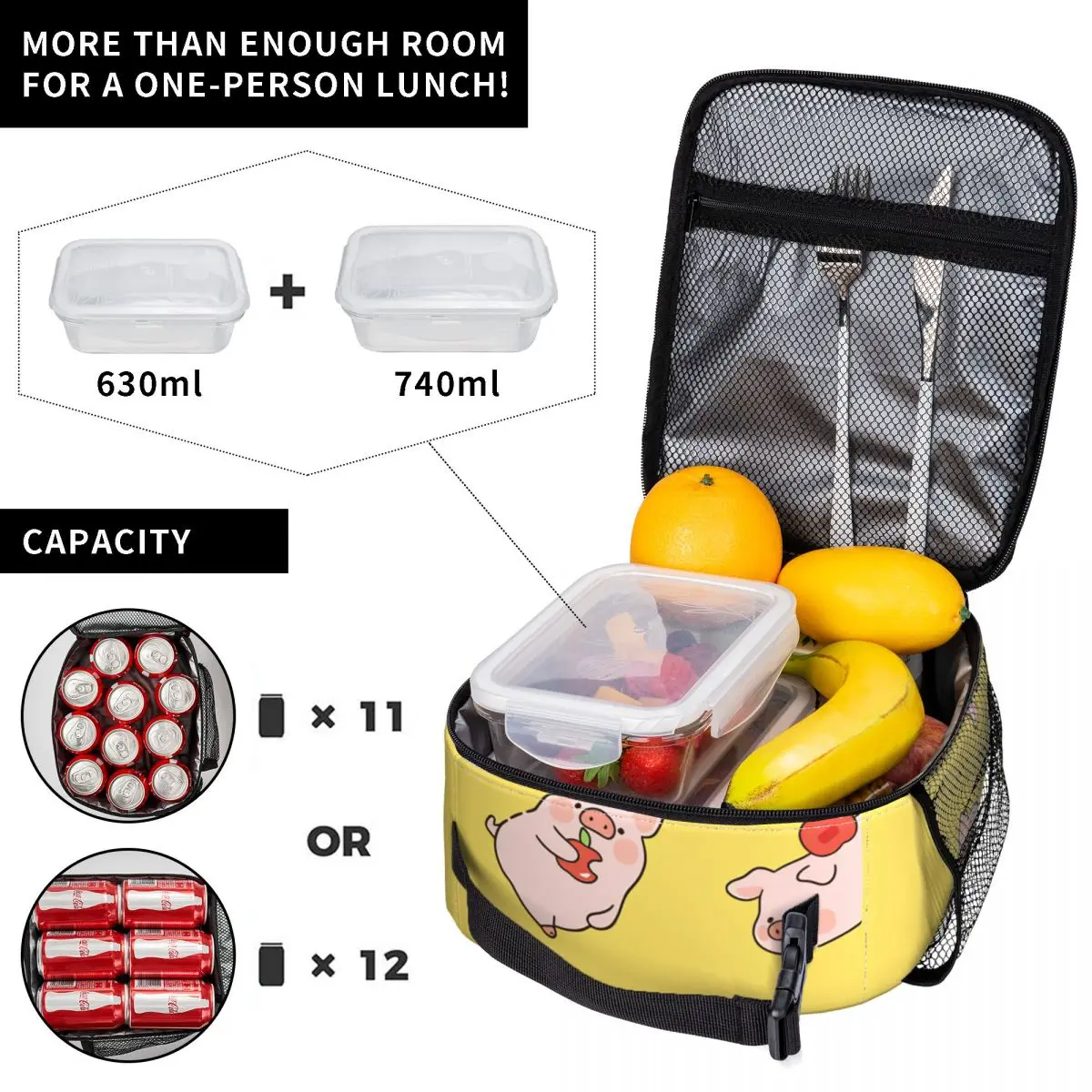 L-Lulu Pig Lunch Bag Cute Lunch Box Picnic Portable Thermal Lunch Bags For Girls Oxford Custom Cooler Bag