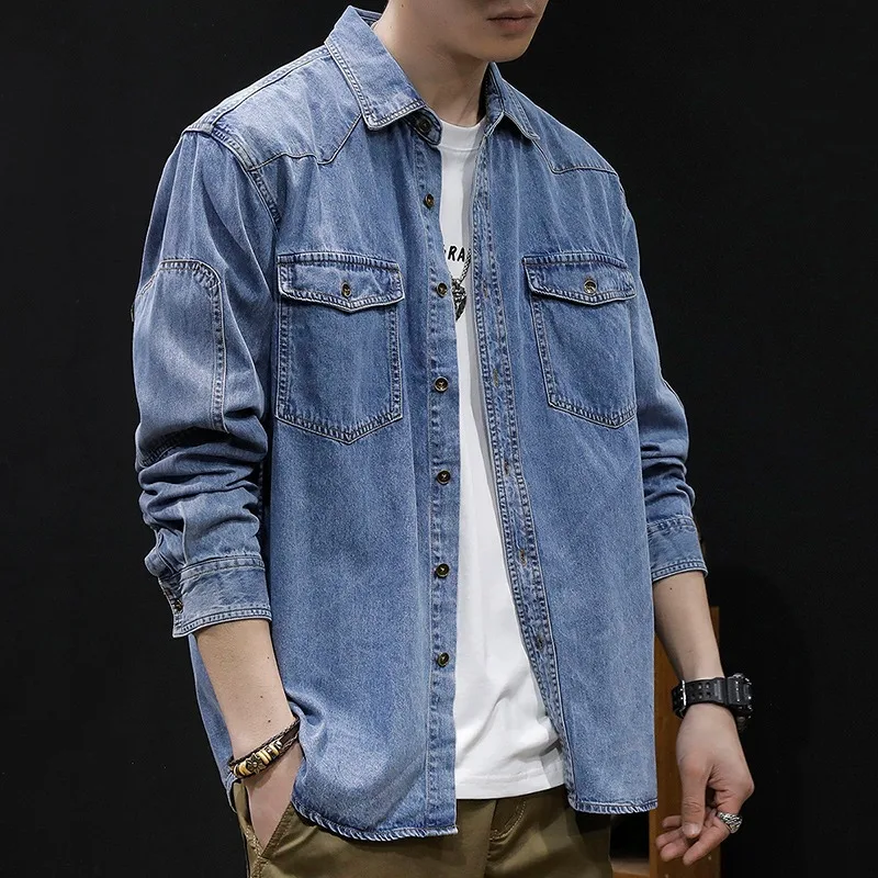 الخريف النمط الأمريكي الرجال قميص جديد الرجال عارضة الربيع والخريف قميص طويل الأكمام #6