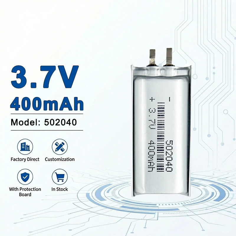 

Аккумулятор LiPo 502040 3.7В 400мАч, перезаряжаемый, высокопроизводительный, 500 циклов, 16г, для миниатюрных электронных аксессуаров Smart 502050