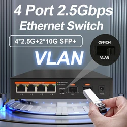 Interruptor Ethernet de red 2,5G, Hub LAN no gestionado, VLAN, 4x2,5G + 2x10G SFP + puertos de enlace ascendente, AI WTD sin ventilador para enrutador Wifi NAS AP