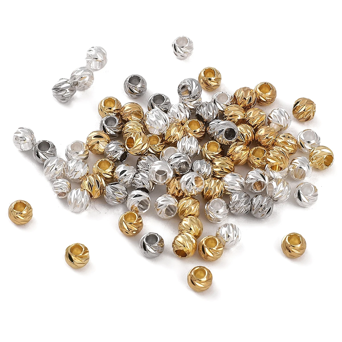 Round Carved 3mm 4mm 5mm Gold Color Silver Color Plated Brass Metal Loose Spacer Beads For Jewelry Making