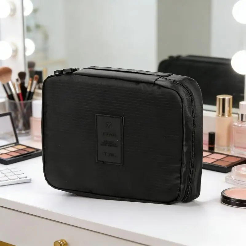 *Scratch-resistant Travel Cosmetic Bag Multi-Compartments Makeup Organizer Handheld Pouch for Hiking Trips Storage