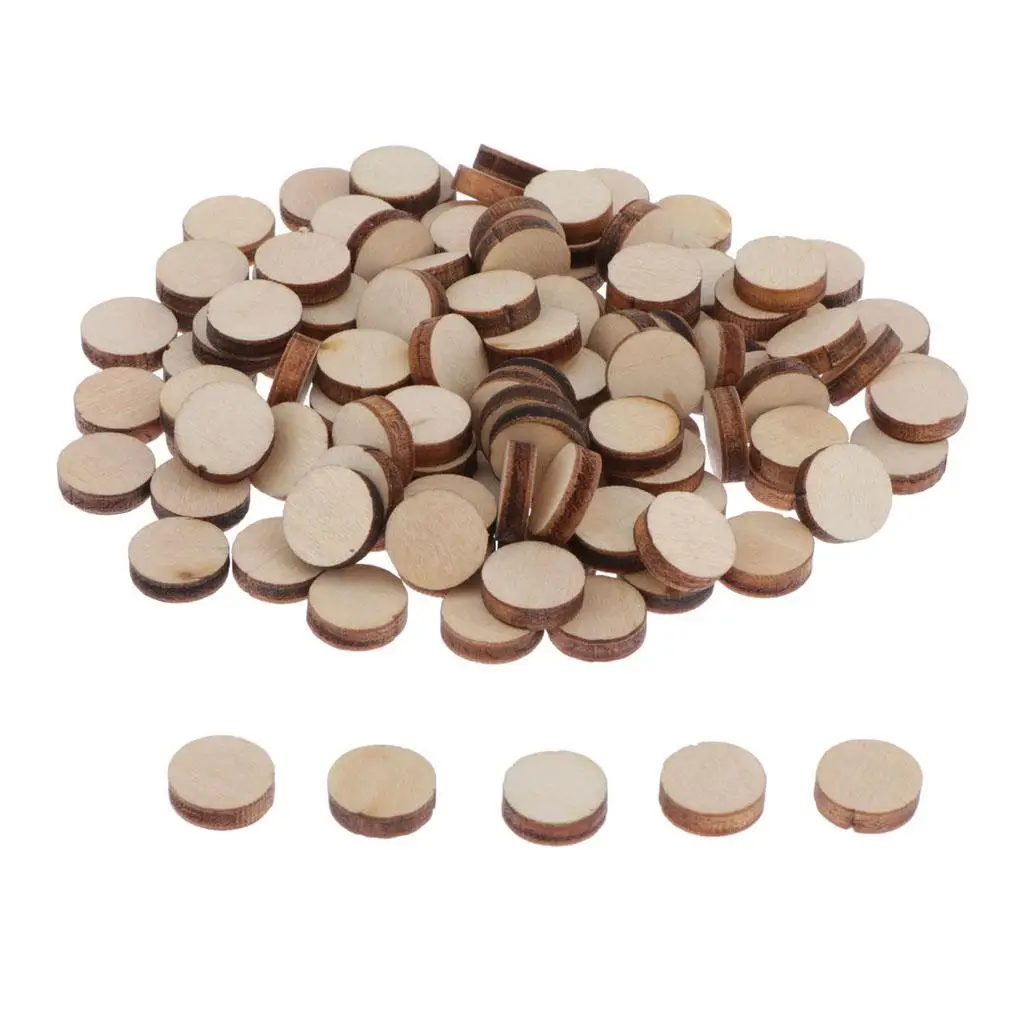 100pcs Natural Blank Plain Round Wood Slices Disc for Hobbies 10mm