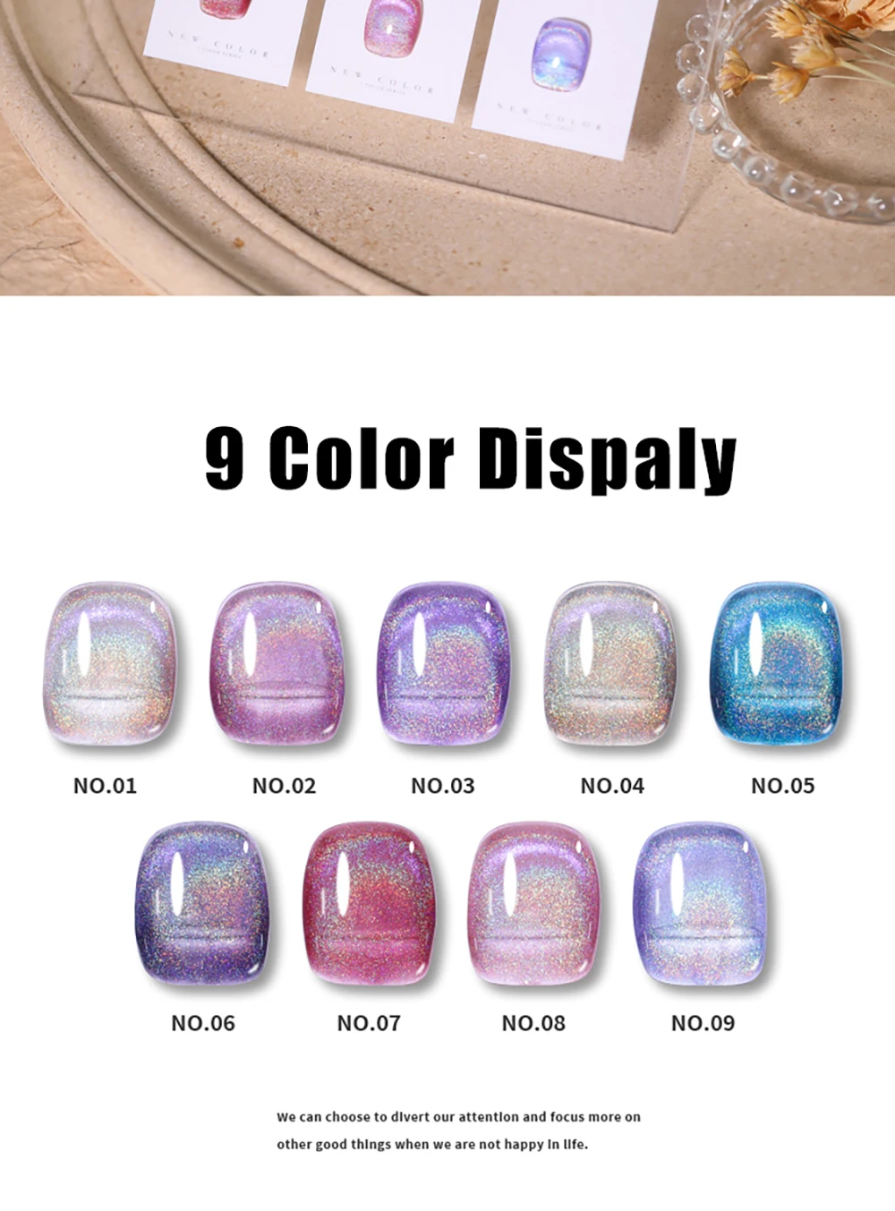 Vendeeni 9 Farben Magnetischer Regenbogen-Katzenaugen-Gel-Nagellack Nagelkunst Glitzer Laser Magnetischer UV-Gel-Lack Auroras Gel-Lack – Detail 13