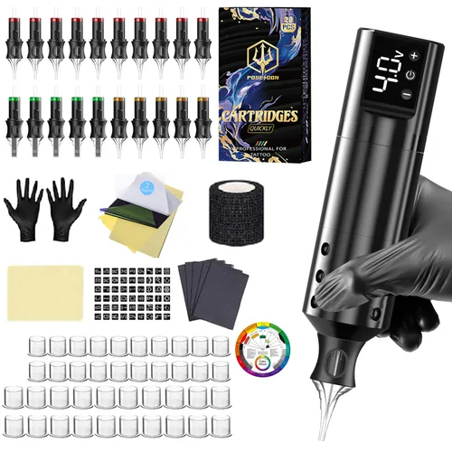 Imagen 2 del producto Kit de tatuaje POSEIDON V5, Kit de pluma de tatuaje con aguja para maquillaje permanente, Kit de máquina de tatuaje, Kit de pistola de tatuaje negra ligera
