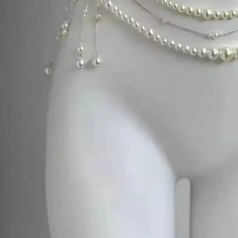 

Сексуальная поясная цепочка с геометрическим жемчугом для женщин, двухслойная цепочка с цветочной кисточкой и бусинами, уличная одежда, летняя мода, украшения для тела