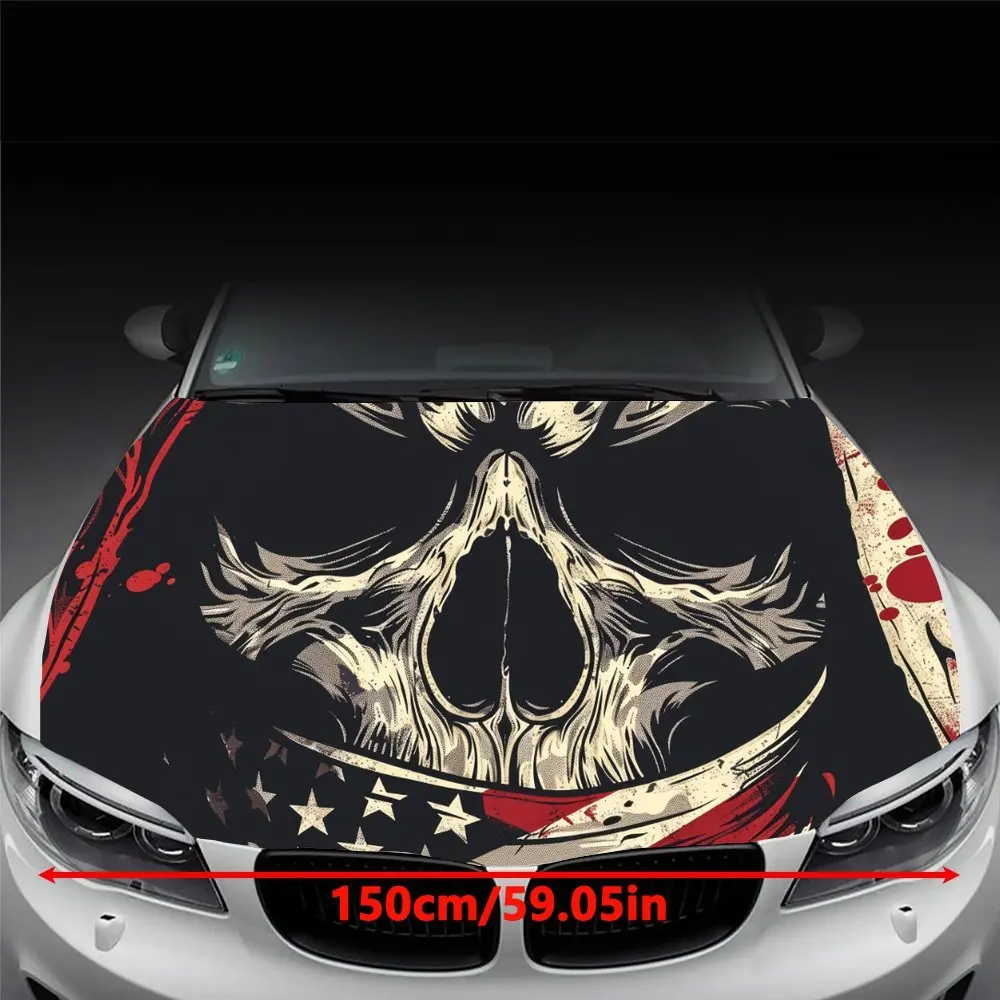 Horror Skull American Flag Ghost Car Hood Wrap Color Vinyl Sticker Truck Graphic Bonnet Auto Accessories Decoration Decal Gift