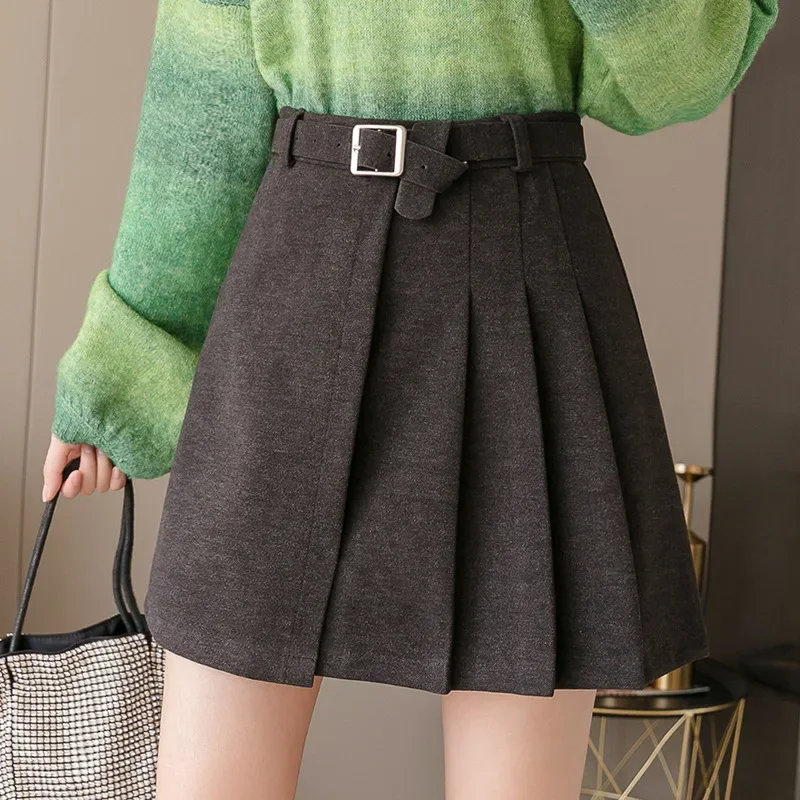 

Casual Harajuku Women Autumn Thick Short Skirt Vintage Sashes Female Irregular A-line Skirts Office Lady High Waist Slim Skirt