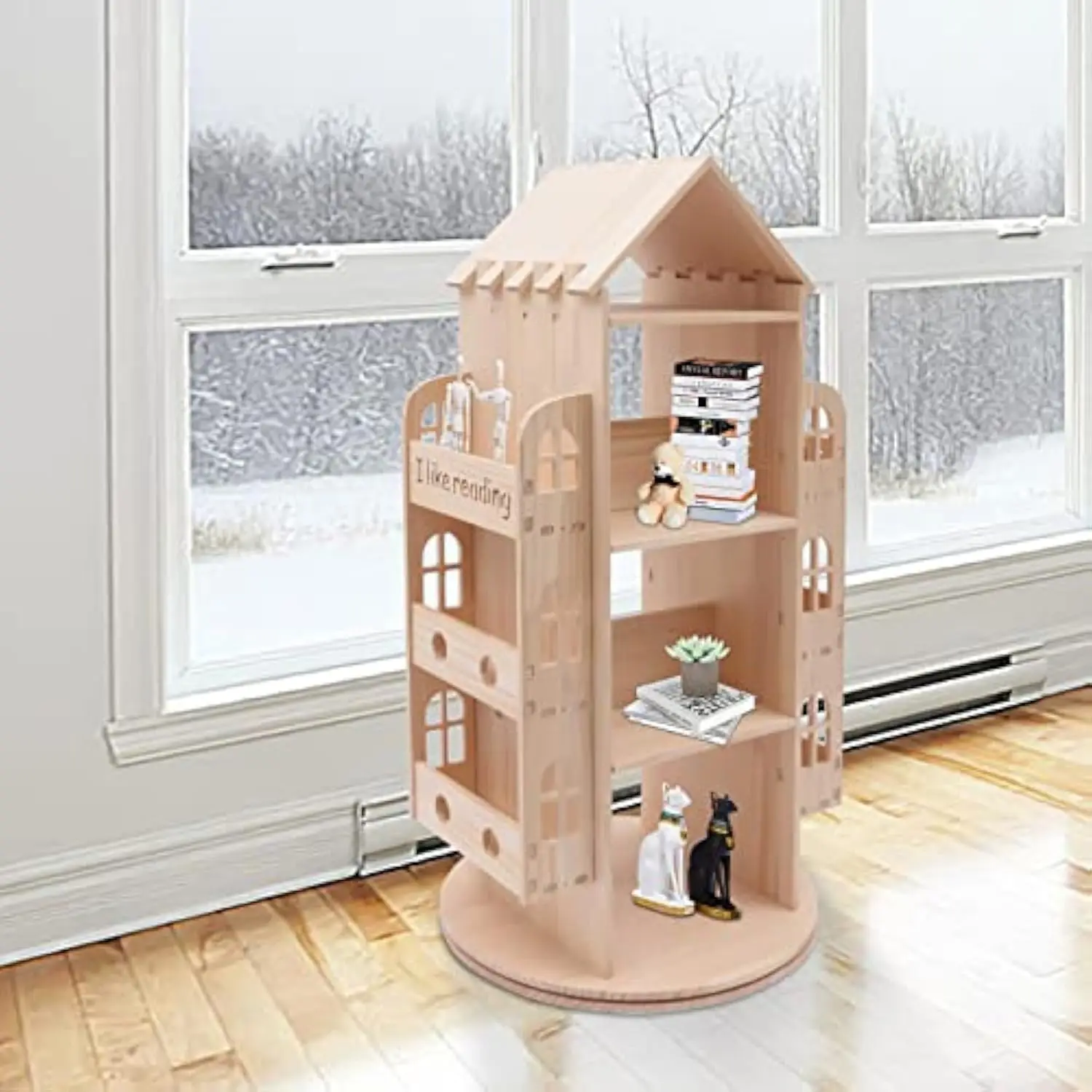 

Pine Wood Rotating Bookshelf, 360 Display Floor Standing Bookcase Storage Rack, Children's Bookshelf, Book Shelf Organizer Stan