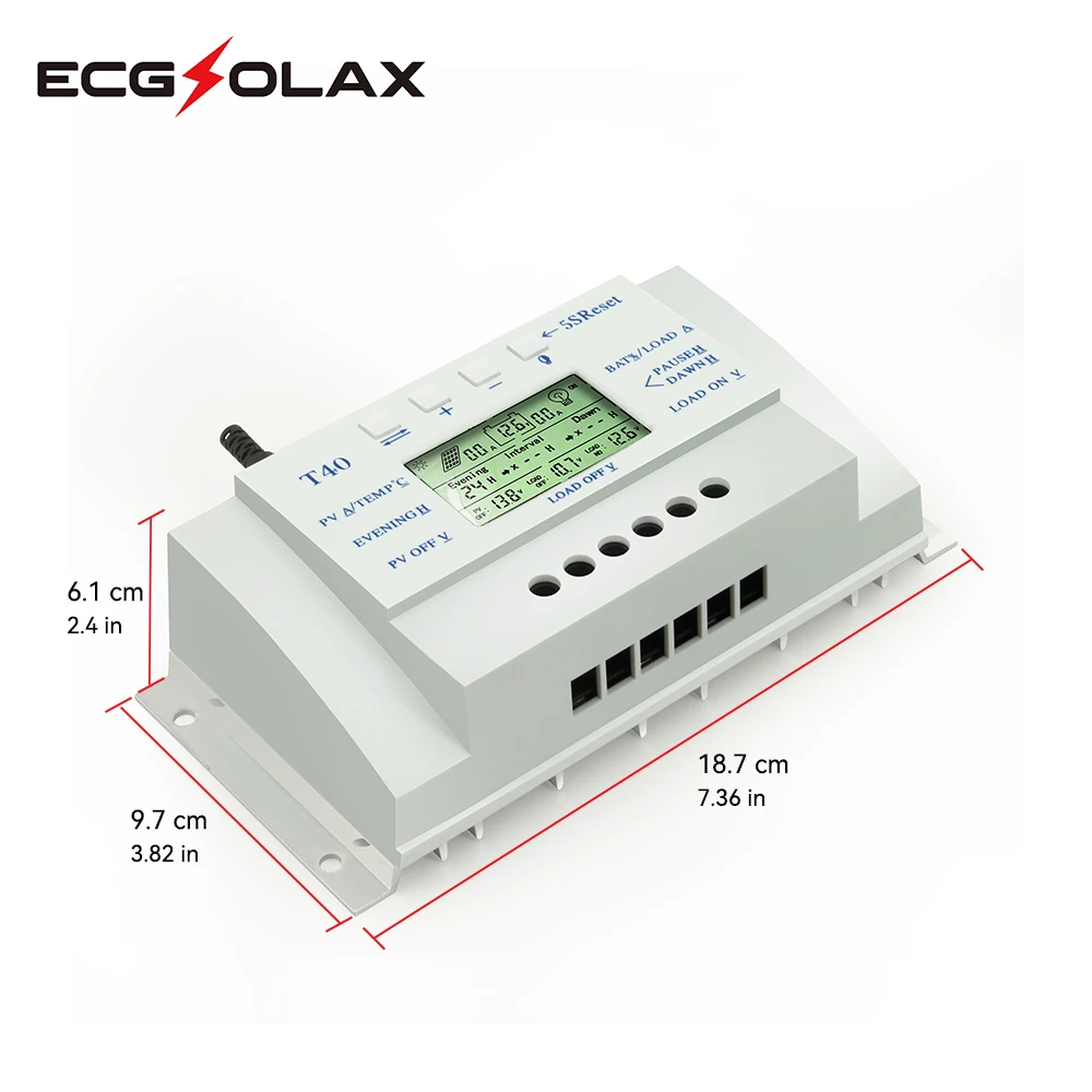 ECGSOLAX MPPT 20A 30A 40A  Solar Charge Controller 12V 24V AUTO LCD Display Regulator For Lighting System Solar Panel Battery