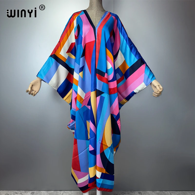 فستان بوهو صيفي مطبوع صيفي من WINYI عباية إسلامية أنيقة لتغطية الشاطئ فستان كاجوال ملابس شاطئ قفطان أنيق
