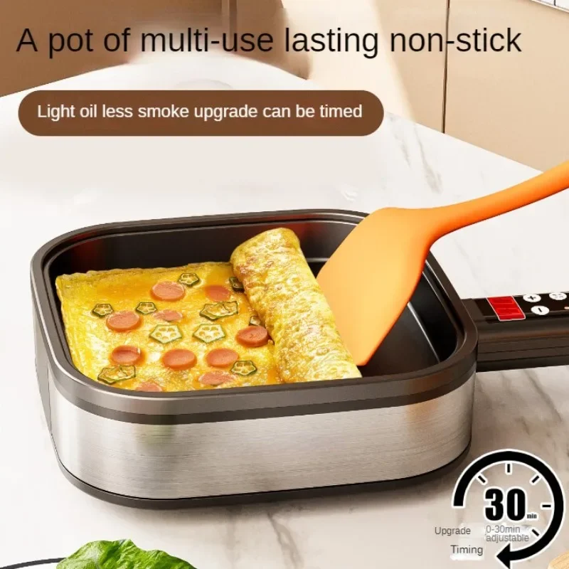 220V Non-stick Electric Skillet Egg Frying Pan with Detachable Handle for Breakfast Pancakes and Steaks