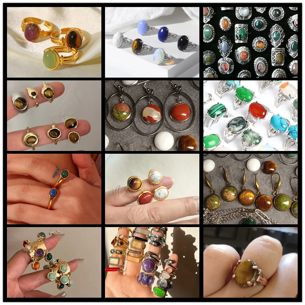 10Pcs/Lot Natural Stone Cabochons Round Bead Setting Cabochon Beads Fit Pendants Rings Earring Necklaces Jewelry DIY Accessories