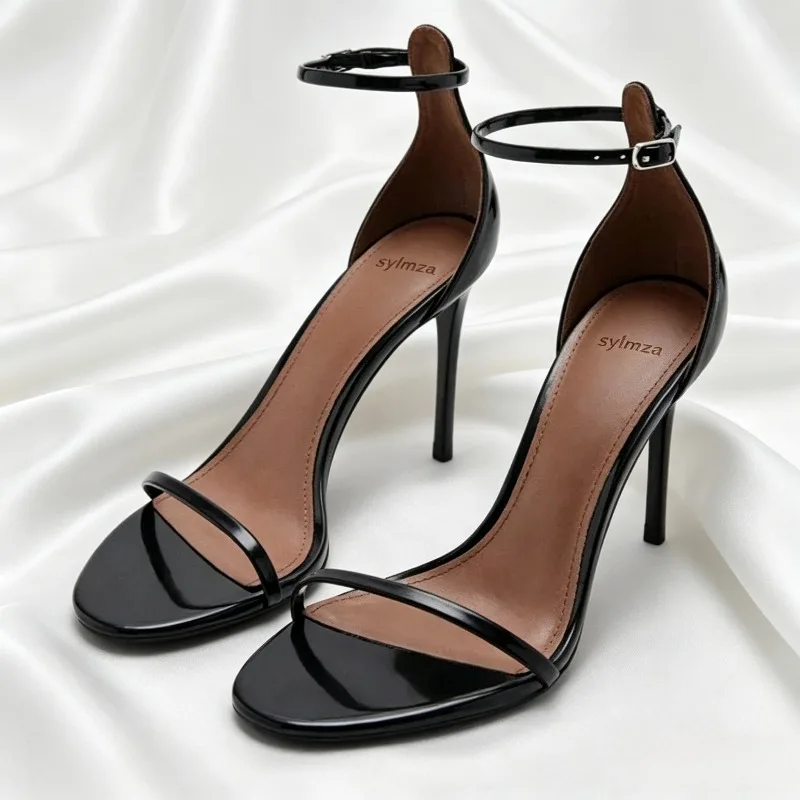 Black Pointed Toe High Heeled Sandals Women Luxury Ankle Strap Buckle Thin Heel Designer Shoes Sexy Open Toe Party Dress Shoes