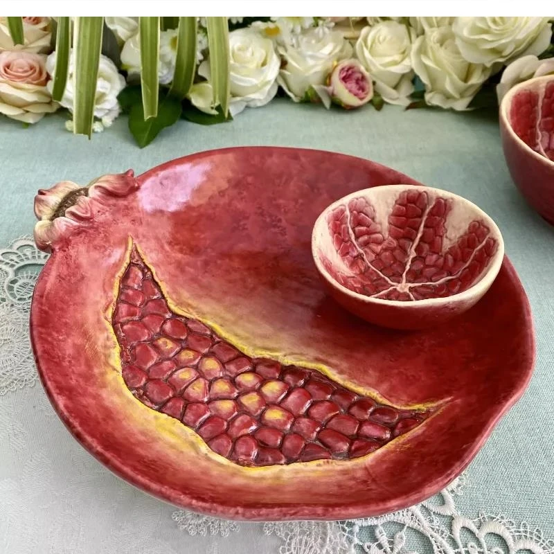 European hand painted pomegranate ceramic plate dumplings home dining salad bowl kitchen cutlery decoration