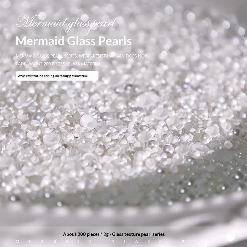 White Mermaid Glass Pearl Flatback Beads 200PCS Scratch Resistant for DIY Nail Art Gift for Crafters