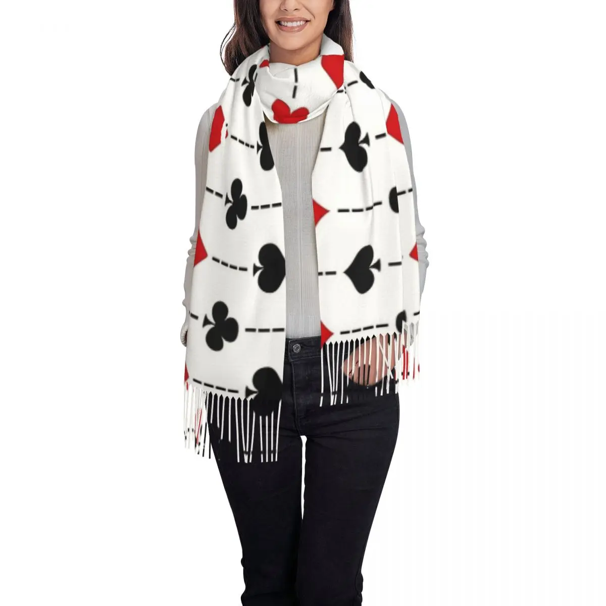 Playing Card Pattern Shawls Wraps for Womens Winter Long Soft Scarf Pashmina Shawl Scarves