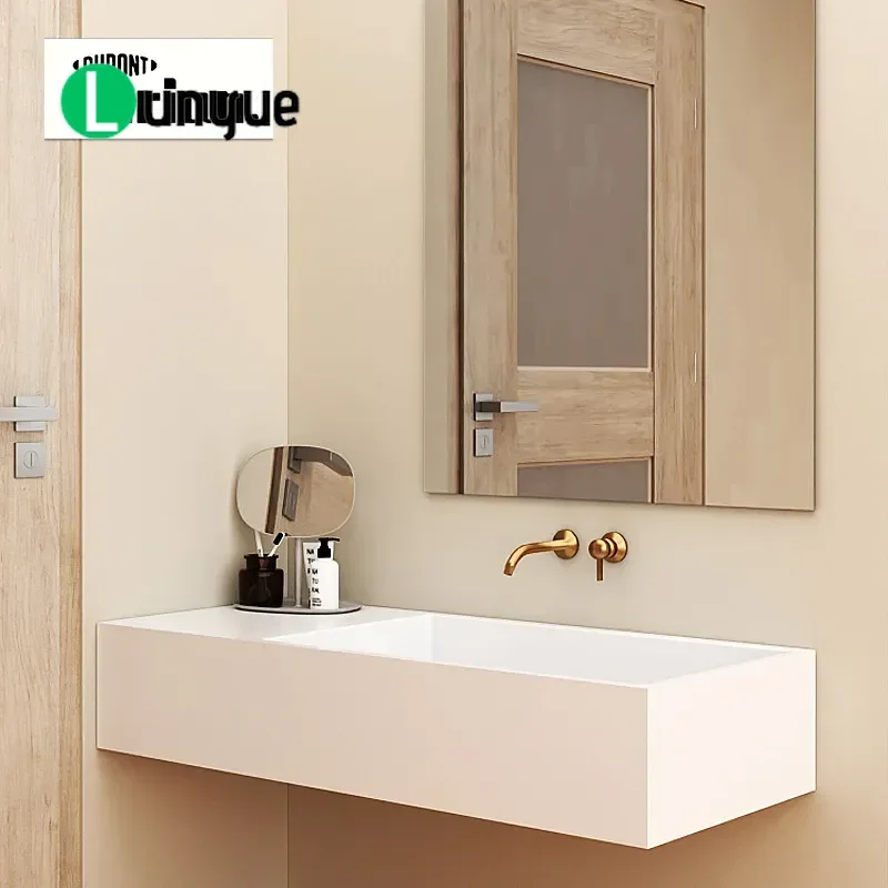 Modern Minimalist DuPont Corian Integrated Basin Ultra Narrow Washstand Bathroom Cabinet Combination Vanity Sink for