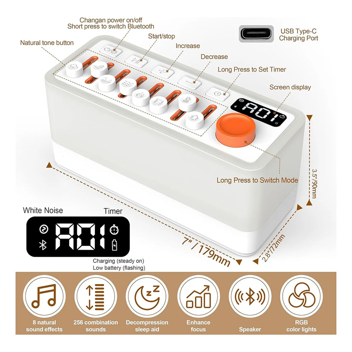 

HOHO White Noise Sleep Sound Machine with 8 , Portable Bluetooth Speaker, 12 Colors Night Lights